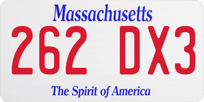 MA license plate 262DX3