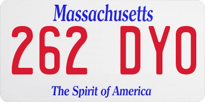 MA license plate 262DY0