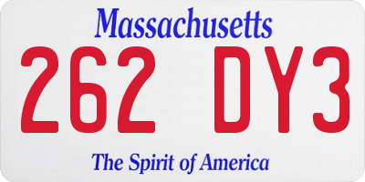 MA license plate 262DY3