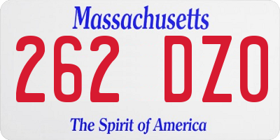MA license plate 262DZ0