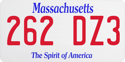 MA license plate 262DZ3