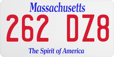 MA license plate 262DZ8