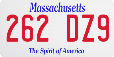 MA license plate 262DZ9