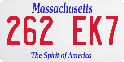 MA license plate 262EK7