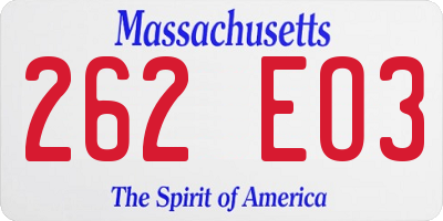 MA license plate 262EO3