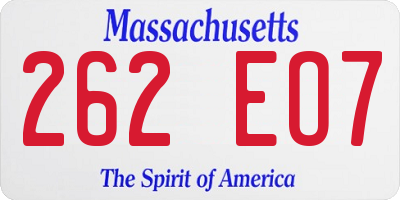 MA license plate 262EO7