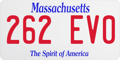 MA license plate 262EV0