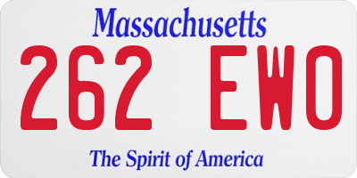 MA license plate 262EW0
