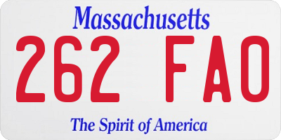MA license plate 262FA0