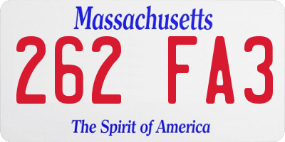 MA license plate 262FA3