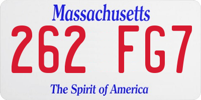 MA license plate 262FG7