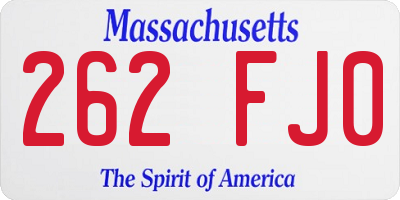 MA license plate 262FJ0