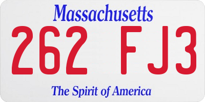 MA license plate 262FJ3