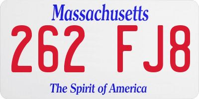 MA license plate 262FJ8