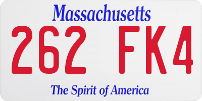 MA license plate 262FK4