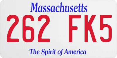MA license plate 262FK5