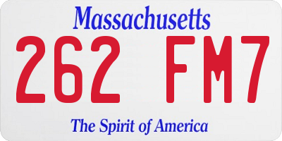 MA license plate 262FM7
