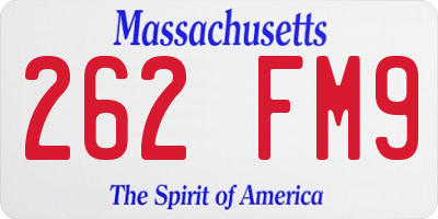 MA license plate 262FM9