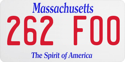 MA license plate 262FO0