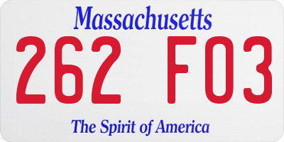 MA license plate 262FO3