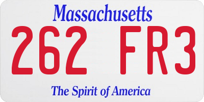 MA license plate 262FR3
