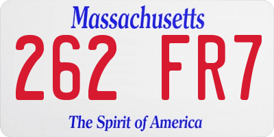 MA license plate 262FR7