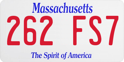 MA license plate 262FS7