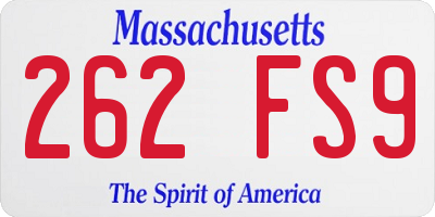 MA license plate 262FS9