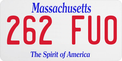 MA license plate 262FU0