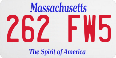 MA license plate 262FW5