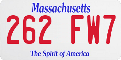 MA license plate 262FW7