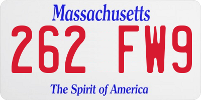 MA license plate 262FW9