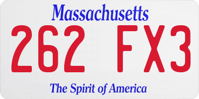 MA license plate 262FX3