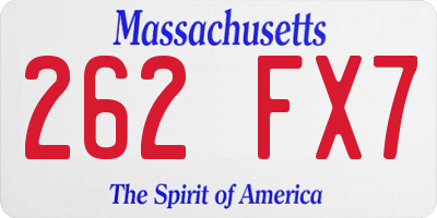 MA license plate 262FX7