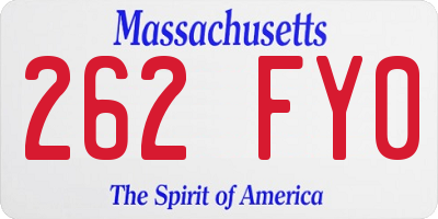 MA license plate 262FY0