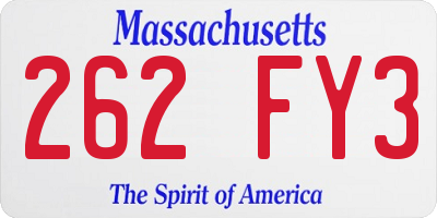 MA license plate 262FY3