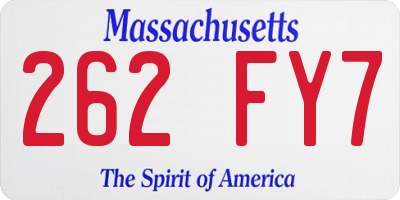 MA license plate 262FY7