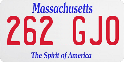 MA license plate 262GJ0