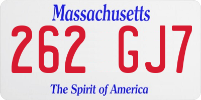 MA license plate 262GJ7