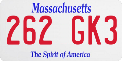 MA license plate 262GK3