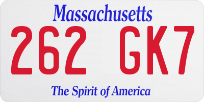 MA license plate 262GK7