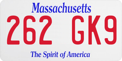 MA license plate 262GK9