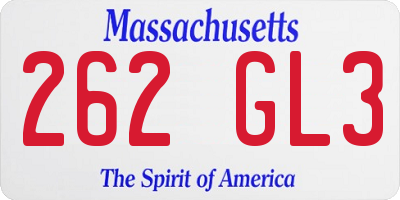 MA license plate 262GL3