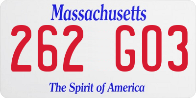 MA license plate 262GO3