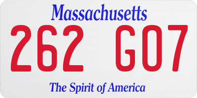 MA license plate 262GO7