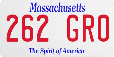MA license plate 262GR0