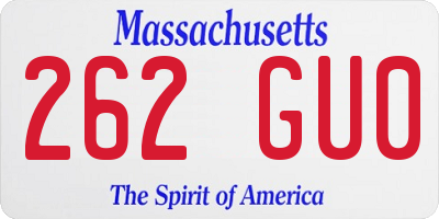 MA license plate 262GU0