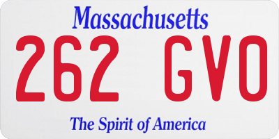 MA license plate 262GV0