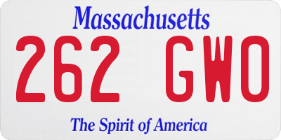 MA license plate 262GW0