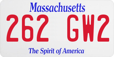 MA license plate 262GW2
